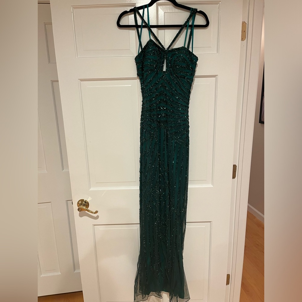 FAVIANA fully beaded hunter green gown